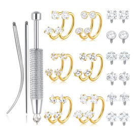 Wrlcorly Horseshoe Nose Rings Nose Hoops for Women Half Hoop Earring CZ Horseshoe Daith Tragus Helix Earring Septum Labret Lip Piercing Jewelry 18G 8mm Gold Silver Plated