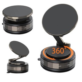 DUEDUE Vacuum Magnetic Suction Cup Phone Mount, 360° Adjustable Magnetic Phone Holder, Pocket Size Foldable Portable Cell Phone Holders for Your Car for All Smartphones & All Car Models Black