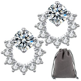 Women's Earrings Silver Stud 925, Hypoallergenic 925 Sterling Silver Zirconia Stud Earrings Set Statement Snowflake Earrings Women's Jewellery Gift Box Gifts for Girlfriend 01 (White-03), Non-precious