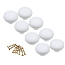 8 Pieces White Mushroom Ceramic Door Knob Cabinet Cupboard Pull Handle