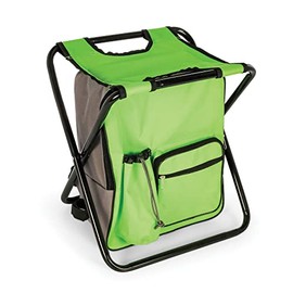 Camco Folding Camping Stool Backpack Cooler Trio- Camping/Hiking Bag with Waterproof Insulated Cooler Pockets and Sturdy Legs for Seating, Great for Travel- Green (51909)