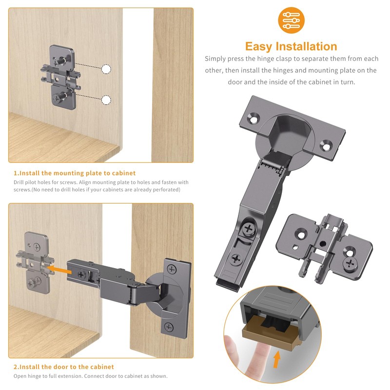 Chibery 10 Pack Inset Soft Close Concealed Hinges, Black Titanium