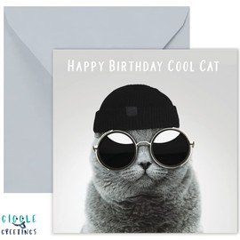 GIGGLE GREETINGS Funny Cat Birthday Card for Him or Her - Cool Cat Humour Birthday Card With Grey Envelope - Eco Friendly Card