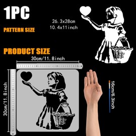 FINGERINSPIRE Stencils for Little Girls with a Brush 30 x 30 cm Reusable Stencils in Banksy Style Girls Basket Heart Decoration Stencil Banksy Theme Template for Wood Walls Floors Furniture