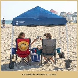 ARROWHEAD OUTDOOR 6'x6' Top / 8'x8' Base Backpack Pop-up Canopy with Sunwall, Sand Bags, Guide Ropes, Ground Stakes, UV-Resistant, Hands Free Carrying - Blue