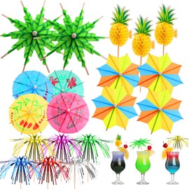 50PCS Cocktail Umbrellas for Drinks, 5 Style Paper Umbrellas for Drinks & Color Tiny Umbrella Cupcake Toppers for Drinks Fruit Hawaiian Party, Summer Mini Umbrellas for Drink
