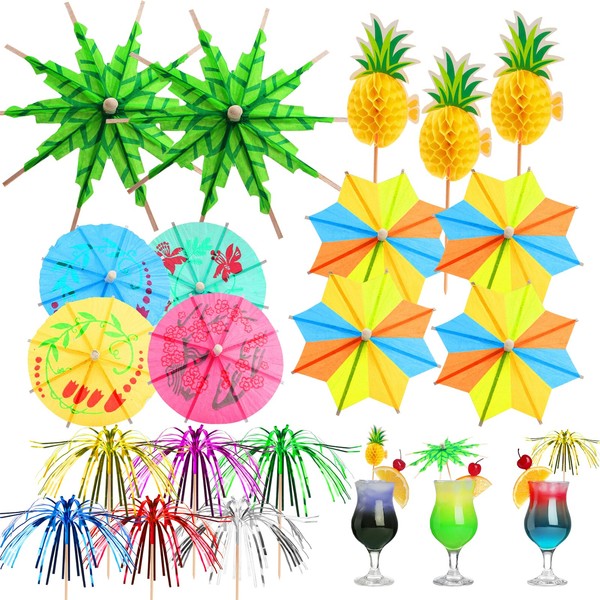 50PCS Cocktail Umbrellas for Drinks, 5 Style Paper Umbrellas for