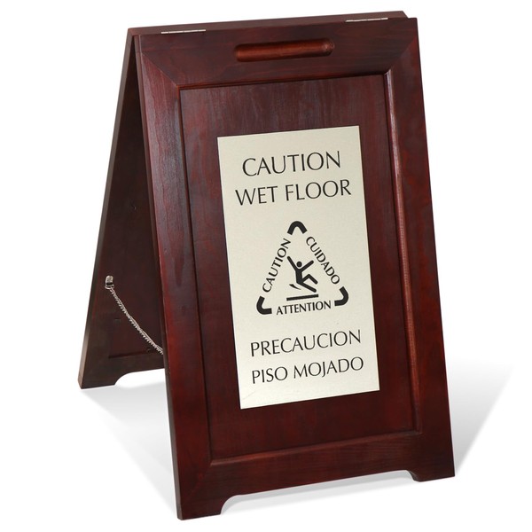 SmartSign Premium Bilingual 'Caution Wet Floor' Wooden A-Frame Standing Floor