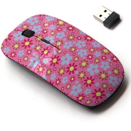 mouse inalámbrico de 2,4 G con bonito diseño de patrón para todos los portátiles y computadoras de computadora con nano receptor, rosa brillante azul hippie
