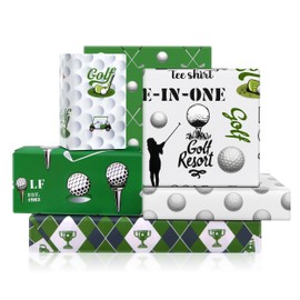 Golf Wrapping Paper, Lets Go Golfing Golf Clubs Balls Green Argyle Pattern Sports Gift Wrap Paper 6 Sheets, 50x70cm Per Sheet For Dad Men Golfer Birthday Sports Club Happy Father's Day