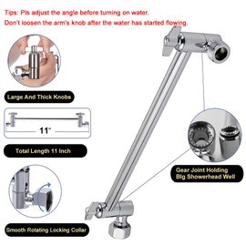 NearMoon Rain Shower Head with 11'' Adjustable Arm, High Pressure Stainless Steel Rainfall Shower, Ultra-Thin Design - Pressure Boosting (12 Inch, Chrome)