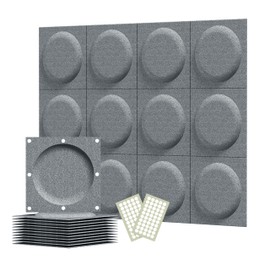 OSHIYINN Acoustical 3D Wall Panels, 12 Pack 12''x12'' Circle Art Acoustic Panels for Interior Wall Decor, Decorative Acoustic Panels, Acoustic Wall Panels, Sound Absorbing Wall 3D Art (Dark Gray,)