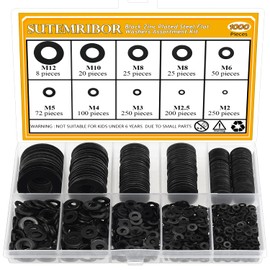 Sutemribor 1000 Pieces 9 Sizes Black Zinc Plated Steel Flat Washers for Screws Bolts, Black Washers, Metal Washers, Assorted Washers (M2 M2.5 M3 M4 M5 M6 M8 M10 M12)