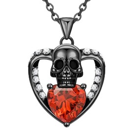 GTISKL Gothic Skull Black Love Heart Birthstone Crystal Pendant Necklaces for Women Birthday Jewelry Gifts for Her, Mom, and Wife, Valentine's Day Gifts (Heart-07-July)