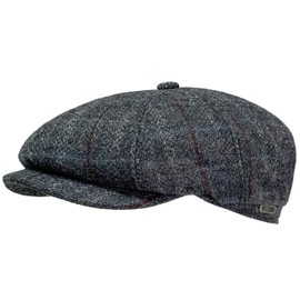 WEROR WEROR-433.1 Men's Flat Cap with Peak, Checked Hat with Quilted Lining, 100% Wool, Autumn/Winter, gray