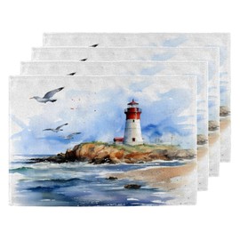 Watercolor Lighthouse Placemats Set of 4 Decorative Dinner Place Mats Washable Table Mat for Gifts, Holiday, Birthday Party, Wedding & Dining