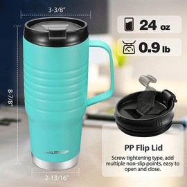 HAUSHOF 24 oz Travel Mug with Handle&Leakproof Lid Stainless Steel Lake Blue NEW