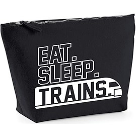 Hippowarehouse Eat Sleep Trains printed make up cosmetic wash bag 18x19x9cm