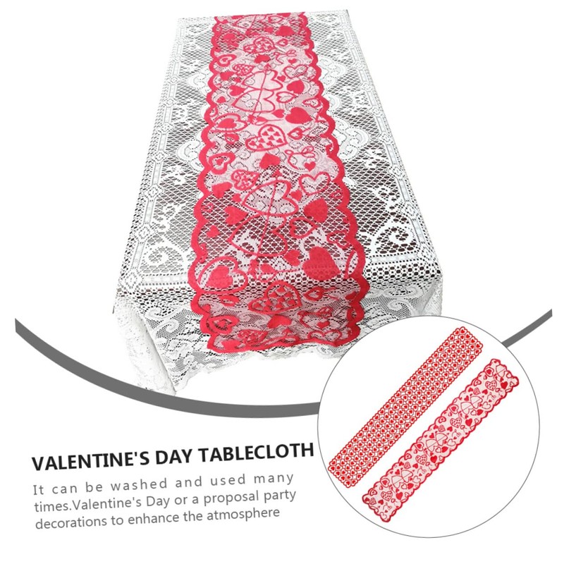SHOWERORO Dirt Resistant Love Table Runner Washable Reusable Tablecloth for