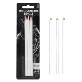 LONTG 3PCS White Charcoal Pencils Set Artist Sketch Drawing Pencils Professional Sketching Pen Wooden Painting Pencils White Highlighter Sketching Pencils for Artists, Student, Kids, Beginners