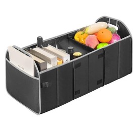 HAIJSEVR Car Trunk Organizer with Lid, Foldable Cars Storage with Cooler Bag, Collapsible Waterproof 600D Oxford Polyester Trunk Organizer Car Accessories for Suv Jeep Sedan (3 Compartments, Black)