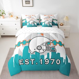 Erosebridal 7 Pcs Comforter Set Twin Size,Boys Football Bed in a Bag with Flat Sheet and Fitted Sheet for Kids and Adults,Football Bedding Set with Pillowcase and Sham(Miami)