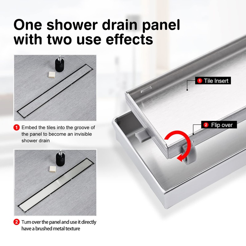 SaniteModar Linear Shower Drain, Linear Drain 24 inch Invisible 2