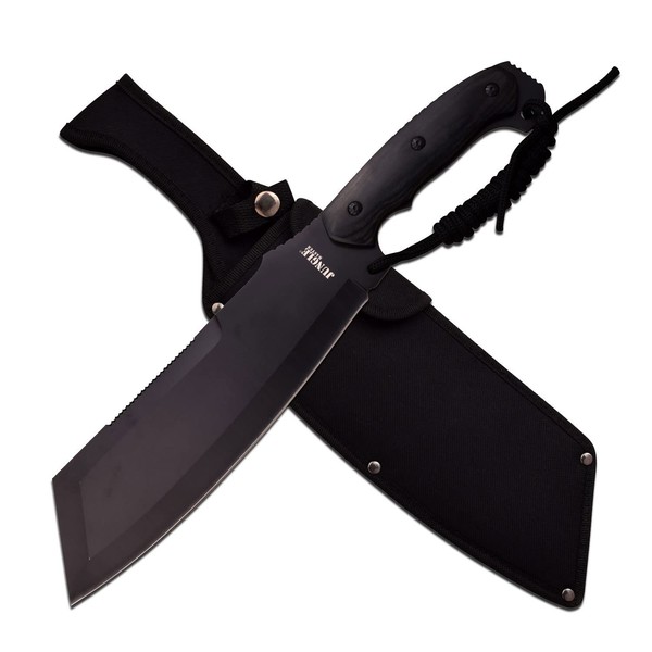 Jungle Master – Fixed Blade Machete – Black Oxidized Stainless Steel Wharncliffe Blade, Full Tang Construction, Black Wood Handle, Includes Nylon Sheath, Outdoor, Hunt, Camp, Hike, Survival, JM-034