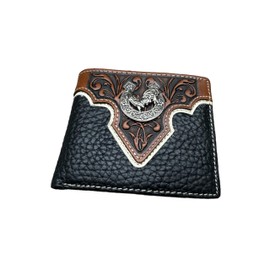 Western Stakes Mens Wallet Floral Rooster Concho Tooled Cowboy Western Leather Wallet High End Mens Wallets Leather Bull Rider Rodeo Gifts For Men (Black)