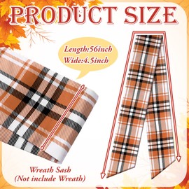 VitalCozy 2 Pcs Wreath Sash for Front Door Wreath Sash Garland Ribbon Accessories for Embroidery Monogram Outdoor Indoor Xmas Party Yard Doorway 4.5" W x 56" L(Fall,Plaid)