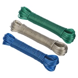 PATIKIL Plastic Coated Clothesline, 2 Pack 1/8 Inch x 66 FT Extra Strong Steel Core Clothes Lines Wire for Drying Clothes, Outside Hanging, Clear Blue