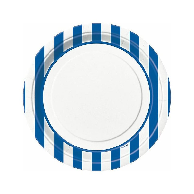 Unique Party 38015 - 23cm Royal Blue Striped Party Plates,