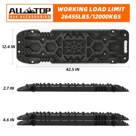 ALL-TOP Traction Boards with Build-in Jack Base, 2PCS Recovery Boards & Mounting Kit for Overlanding (4th Gen, Black)
