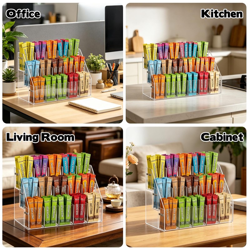 2 Pack Drink Packet Organizer with 30 Compartments, 3-Tier Water