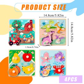 MUNSKT 4 Pcs Wooden Puzzles Jigsaw for 1 Year Old, Baby Montessori Wooden Toys, Infant Kid Fine Motor Skill Learning Educational Toys Gifts For1-3 Age Kids