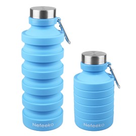 Nefeeko Collapsible Water Bottle, 27oz Reuseable BPA Free Silicone Foldable Water Bottles for Travel Gym Camping Hiking, Portable Leak Proof Sports Water Bottle with Carabiner