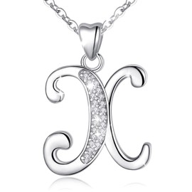Aeonslove Ladies’ Letter Chain, Silver Necklace, Letter Chain with Letter Pendant, Alphabet Letter, Initial Pendant, Jewellery Gift for Girls, Silver, x