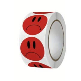 500 pcs Sticker Seals Roll Red Traditional Sad Face Semi Gloss Self Adhesive