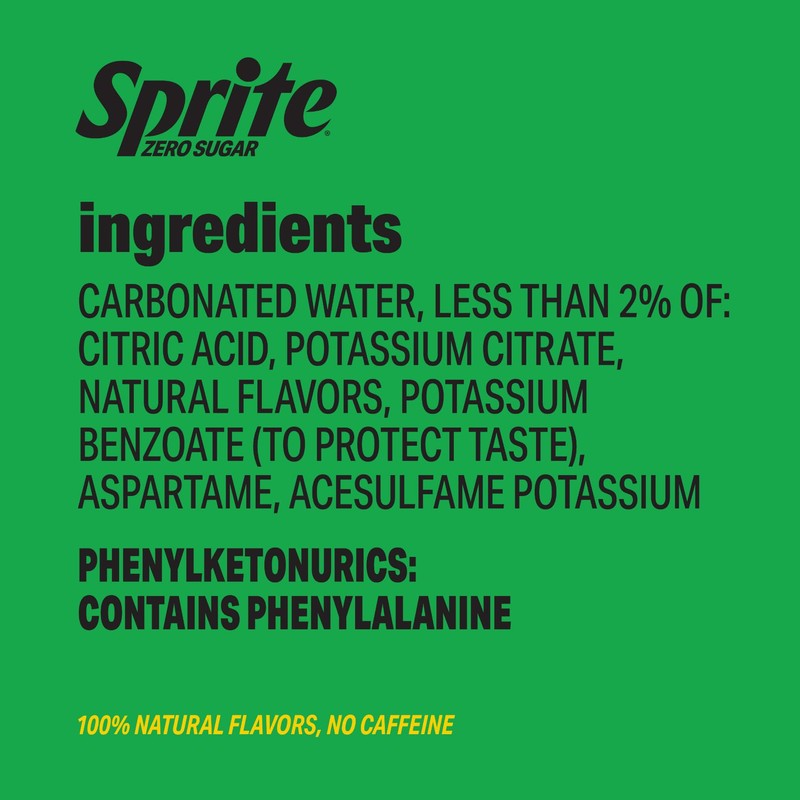 Sprite Zero Sugar Lemon Lime Diet Soda Pop Soft Drinks,