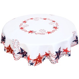 Simhomsen Embroidered July 4th Holiday Red, White and Blue Patriotic Tablecloths for American Independence Day, Memorial Day Round 70 inches