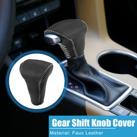 A ABSOPRO Car Gear Shifting Knob Cover Automatic Transmission Lever Trim for Honda CR-V 2017-2022 Faux Leather Black Gray Stitches