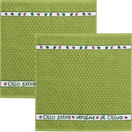Kracht Olio Extra Terry Tea Towel Pack of 2 Cotton Green Size 50 x 50 cm