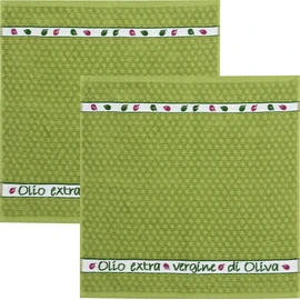 Kracht Olio Extra Terry Tea Towel Pack of 2 Cotton Green Size 50 x 50 cm