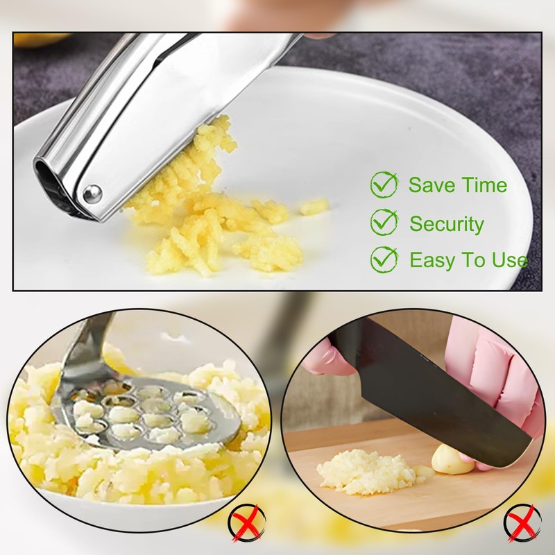 GisWell Stainless Steel Garlic Press - Rustproof, Dishwasher Safe, No