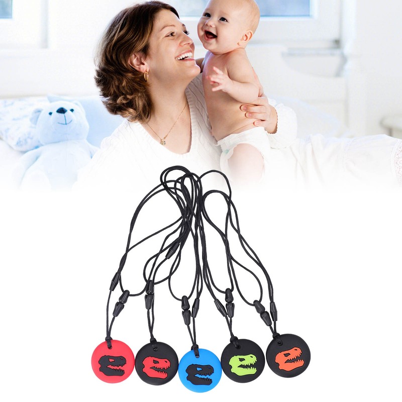 5pcs Kid Silicone Dinosaur Pattern Sensory Chewing Necklace Portable Baby