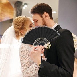 DMJJSD® Folding Hand Fan Hand Fan Lace Black Fan Lace Hand Fans Wedding Fan Hand Fan Folding Bridal Fan Black Hand Fans Folding Fan Dance for Summer, Wedding, DIY, Birthday, Party
