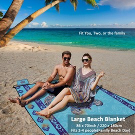 HappyGo Beach Blanket Sand-Free Quick-Dry Large Picnic Mat for Families, Vacation,Outdoor Music Festival,Travel-Portable with Pegs, Durable&Easy-Clean Soft Material with Bohemia Turtle Design