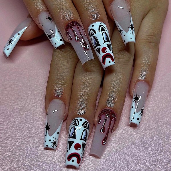 MISUD Halloween Press on Nails Long Coffin Fake Nails Glossy