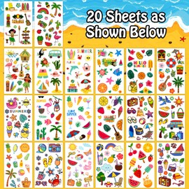 Partywind 295 Styles Hawaiian Tattoos for Kids Party Decorations, Hawaiian Luau Tattoo Stickers for Pool/Beach/Tropical Party Supplies Favors, Flamingo Pineapple Tattoo Stickers for Summer Party