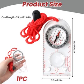 Outdoor Navigation Compass with Map Ruler, Compass Orienteering Waterproof, Fluorescent Map Compass, Hiking Portable with Lanyard for Camping, Hunting, Sports